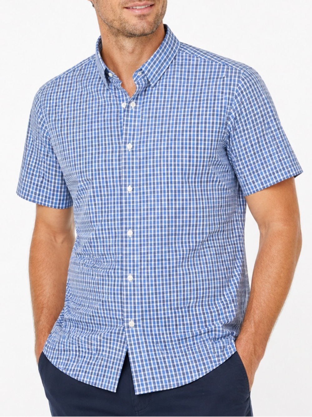 UNTUCKit Dante Blue Check Shirt Large Slim Fit Wrinkle Free Cotton